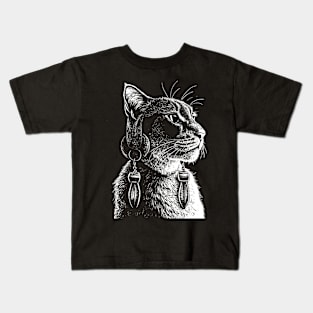 A cat with earrings in its ears Kids T-Shirt